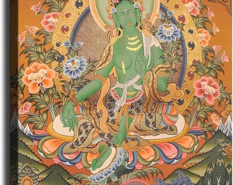 Green Tara Goddess Tibetan Thangka Painting Canvas Poster HD Picture Print Wall Art Modern Home Bedroom Aesthetic Decor