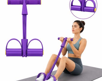 Multifunction Foot Pedal Resistance Band with Handle – 6 Tube Purple Elastic Pull Rope of AB, Leg & Arm Workout – Yoga Tension Rope
