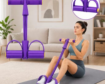 Multifunction Foot Pedal Resistance Band with Handle – 6 Tube Purple Elastic Pull Rope of AB, Leg & Arm Workout – Yoga Tension Rope