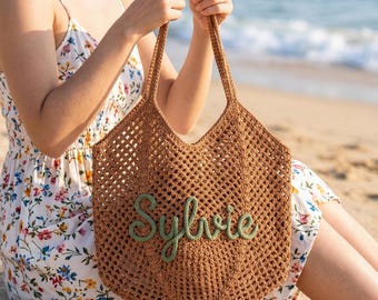 Personalisierte häkeln Tote, Benutzerdefinierte Name Strandtasche, Brautjungfer Geschenk, Junggesellinnenabschied & Urlaub Tote