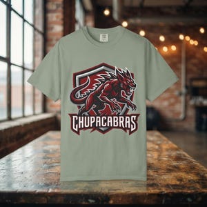 Chupacabras Mascot T-Shirt, Cryptid Logo Graphic Tee (Garment-Dyed Cotton)