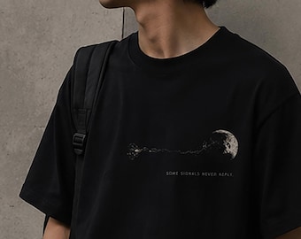Delayed Signal Oversized T-Shirt, Minimal Moon Graphic Tee, Comfort Colors 1717, Dark Academia Streetwear