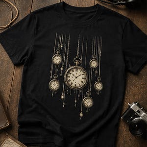 Vintage Taschenuhr T-Shirt | Steampunk Uhr Grafik T-Shirt | Die Zeit vergeht
