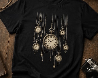Vintage Pocket Watch T-Shirt | Steampunk Clock Graphic Tee | Time Flies Apparel