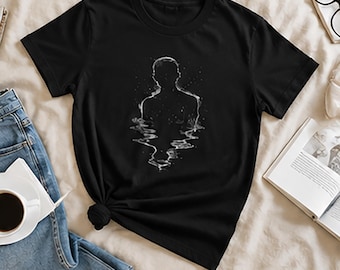 Abstract Figure T-Shirt, Minimalist Emotional Art Tee, Reflection Silhouette Apparel