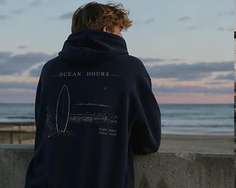 Ocean Hours Hoodie – Oversized Coastal Streetwear, Minimalist Surf Graphic Pullover
