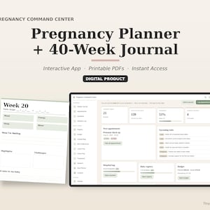 Pregnancy Journal & Digital Pregnancy Planner, 40 Week Pregnancy Tracker, Birth Plan, Baby Registry, Hospital Bag, New Mom Gift