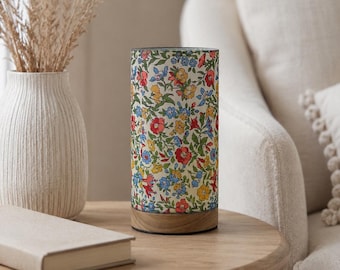 Floral Fabric Table Lamp, Handmade Wooden Base Bedside Accent Light