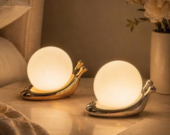 Snail Table Lamp, Sculptural Metal Base, Soft Bedroom Night Light