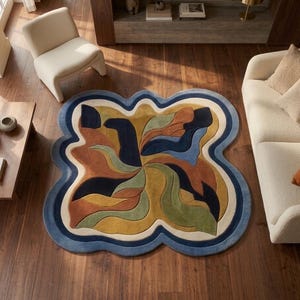 Abstract Organic Shape Hand Tufted Wool Rug, Modern Artistic Area Rug, Luxury Contemporary Statement Carpet Decor Wool Area Tufted Rug 9x12
