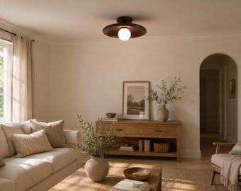 Nordisk trätaklampa, massiv trätaklampa, minimalistisk lampa för sovrum, hall och entré