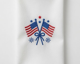 Embroidered American Flags Kitchen Towel | Red White Blue 4th of July Decor