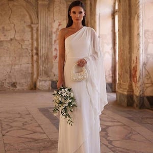 white one shoulder goddess dress CHICTRY Women Greek Toga Roman Hero Queen Tunic One Shoulder Ruffles Maxi Gown Dress White 3XL
