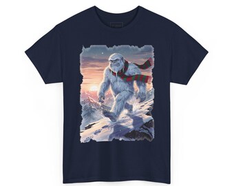 Yeti Christmas T-Shirt — Yeti in a Holiday Scarf on a Snowy Himalayan Ridge, Vintage Cryptid Christmas Gift | Mr. Wildside