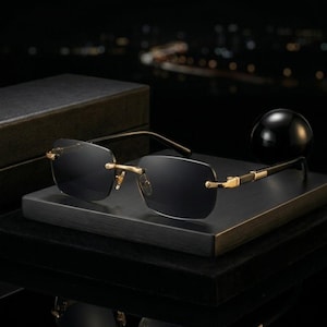Vintage Retro Rimless Sunglasses Thin Rectangular Metal Frame Minimal Chic Amazon.com: FEISEDY Rimless Sunglasses Y2K Retro Small  main image 4