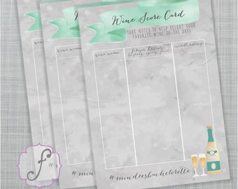 Wine Tasting Cards, Wine Bridal Shower, Wine Tasting Bridal Shower, Wine Tasting Score Cards, Watercolor Bridal, Watercolor shower, teal