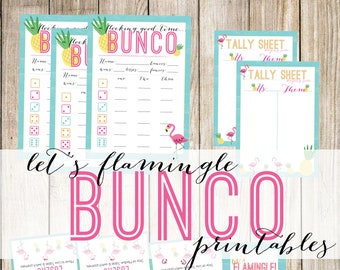 Let's Flamingle! Printable Flamingo & Pineapple Bunco, Bunco Cards, Bunco Tally Sheets, Bunco Table Cards, Pineapple Bunco, Flamingo Bunco