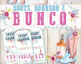 Western Themed Bunco Printable, Boots Bourbon Bunco Cards, Bunco Tally Sheets, Bunco Table Cards, cowgirl Bunco, western Bunco, boots bunco