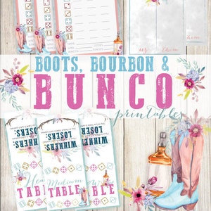 Western Themed Bunco Printable, Boots Bourbon Bunco Cards, Bunco Tally Sheets, Bunco Table Cards, cowgirl Bunco, western Bunco, boots bunco