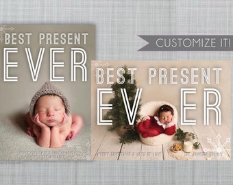 BEST PRESENT EVER Christmas Card, New Baby Holiday Card, New Baby Photo Card, Baby Christmas Card, Picture holiday card, cute christmas card