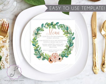 Floral Wedding Menu, Blush colored Wedding menu, blush floral menu, printable menu, printable wedding menu, diy wedding menu, diy wedding