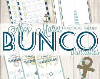 Nautique Printable Bunco, Ahoy Maties Printable Bunco Cards, Bunco Tally Sheets, Bunco Table Cards, Island Bunco, Summer Bunco, beachy Bunco