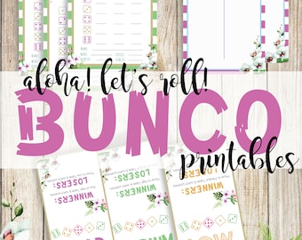 Aloha Printable Bunco, Cartes Bunco imprimables tropicales, Feuilles de pointage Bunco, Cartes de table Bunco, Island Bunco, Summer Bunco, Hula Bunco