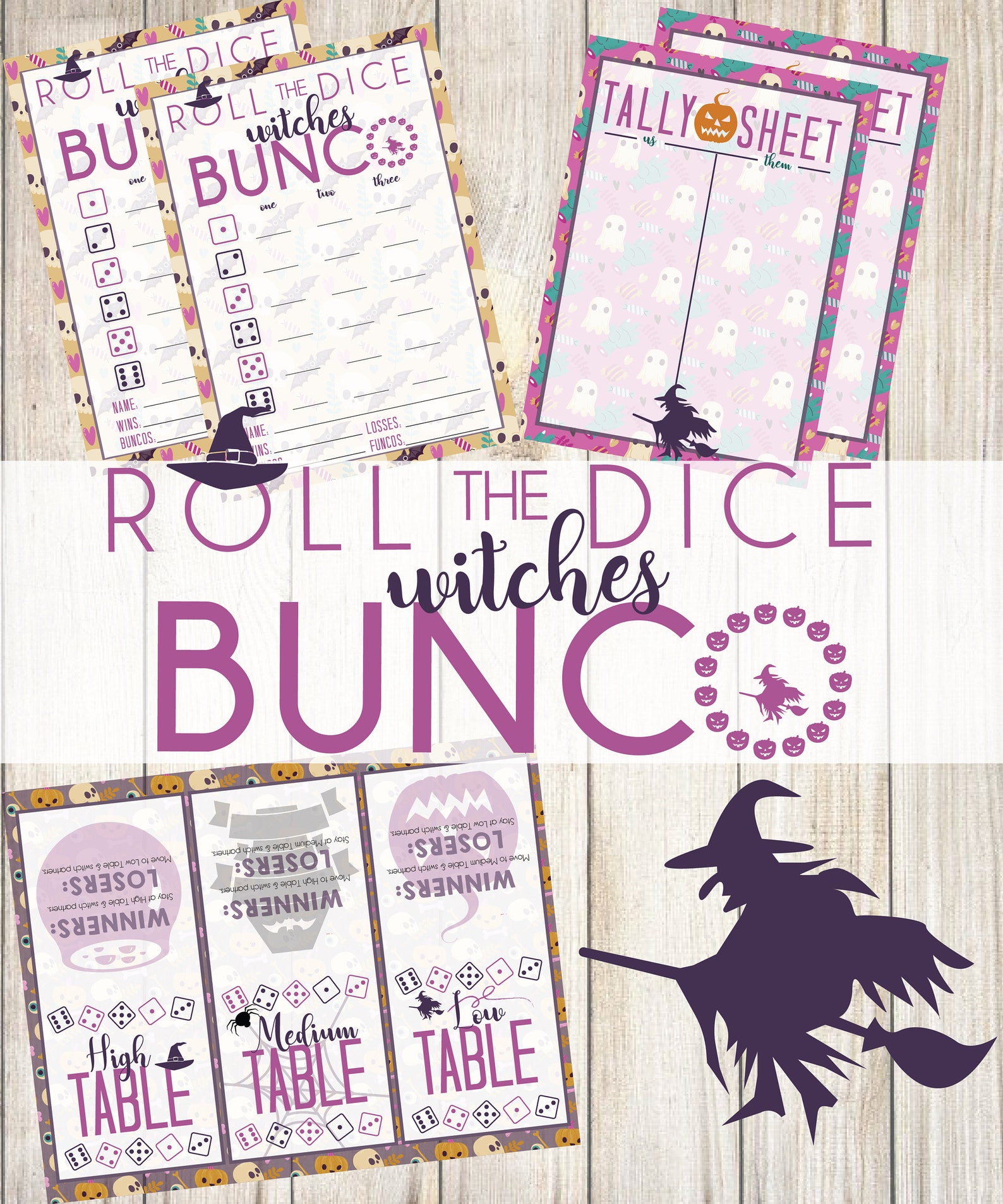 Roll the Dice Witches Printable Bunco, Halloween Bunco, Printable Bunco ...