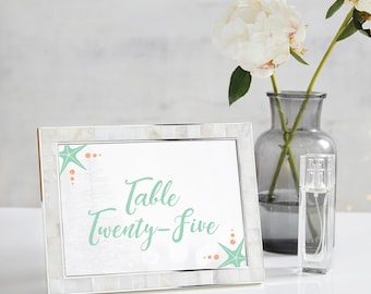 beach wedding starfish table numbers, printable table numbers, beach table numbers, seashell table numbers, starfish table numbers, beachy