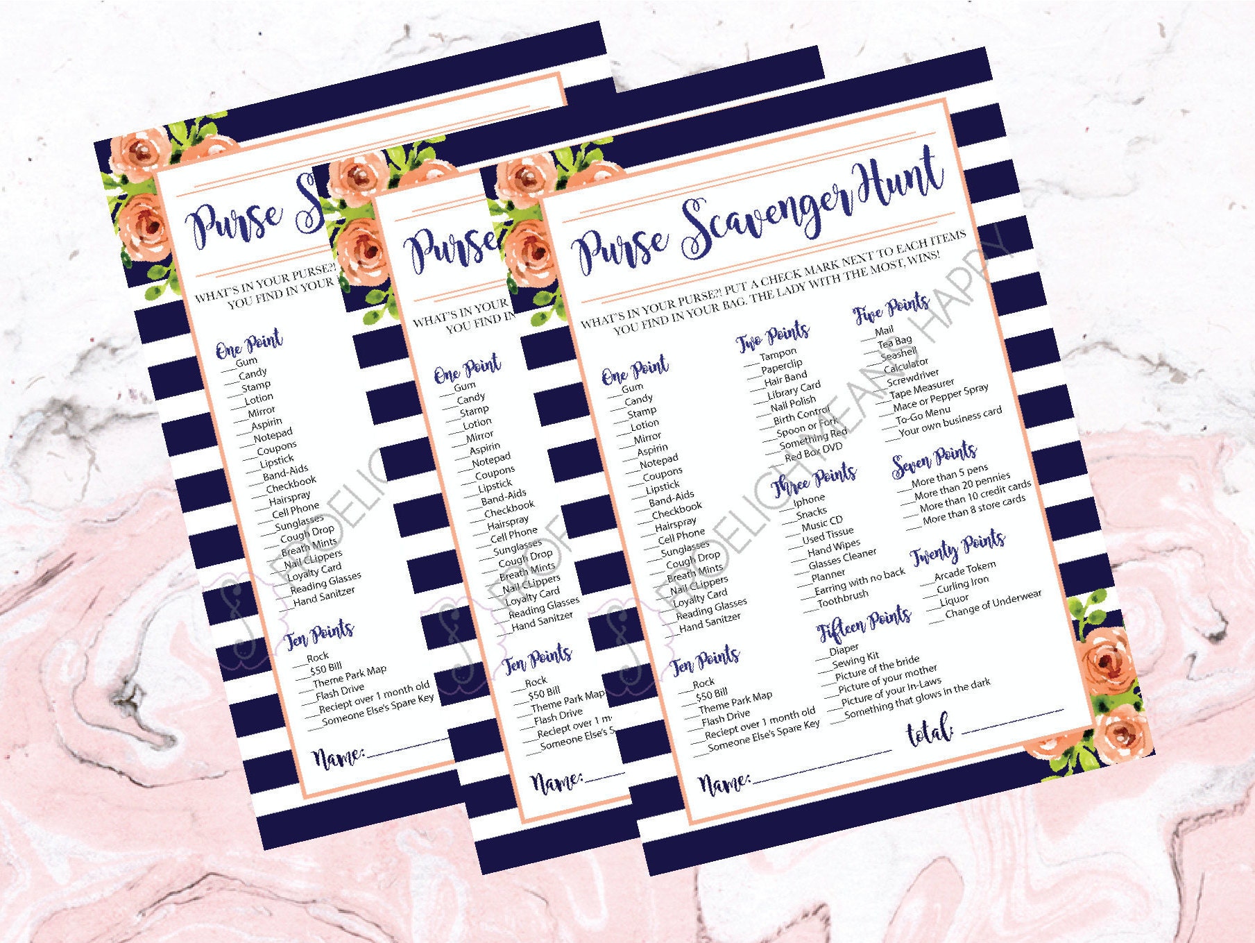 What's in Your Purse Purse Scavenger Hunt Baby or Bridal Shower