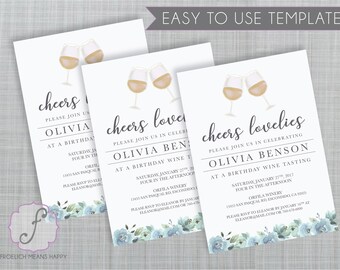 Cheers Lovelies, Wine Tasting, Birthday Party, Printable Invitation, Invite Template,  Wine Tasting Birthday Invitation, Customize,DIY