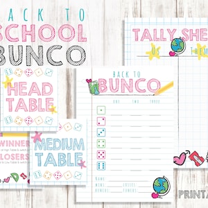 Printable Bunco Set, Back to School Bunco, Bunco Cards, Bunco Tally Sheets, Bunco Table Cards, Printable Bunco Cards, Back to Bunco