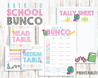Printable Bunco Set, Back to School Bunco, Bunco Cards, Bunco Tally Sheets, Bunco Table Cards, Printable Bunco Cards, Back to Bunco