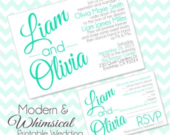 Modern & Whimsical Printable Wedding Invitation Set