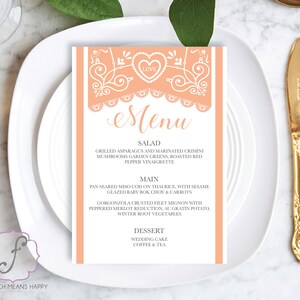 Papel Picado Wedding Menu, printable menu, printable wedding menu, diy wedding menu, diy wedding, peach wedding, Mexican wedding, papel
