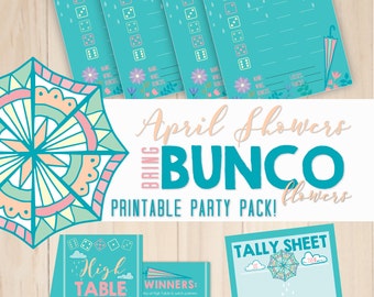 April Showers Bring Bunco Flowers, April Bunco Game, April Showers Bunco, Rainy Day Bunco, Printable Bunco Cards, Printable Bunco Sheets