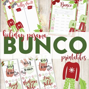 Christmas Pajama Bunco, christmas bunco, ugly christmas bunco, printable bunco cards, bunco score sheets, bunco set, bunco tally sheets