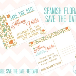 Spanisch Floral speichern die Datum druckbare Postkarte