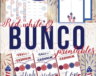 Red White and Blue Printable Bunco, Red White and Bunco, Bunco Tally Sheets, Bunco Table Cards, Bunco, Summer Bunco, patriotic Bunco