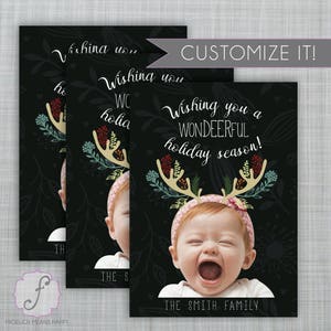 WonDeerful Holiday, cervi Picture card, renna foto Card, Natale Photocard, stampabile cartolina di Natale, cartolina di Natale fai da te