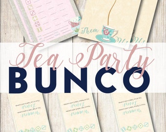 Tea Party Day Printable Bunco, High Tea Bunco Cards, Bunco Tally Sheets, Bunco Table Cards, Easter Bunco, Bunco