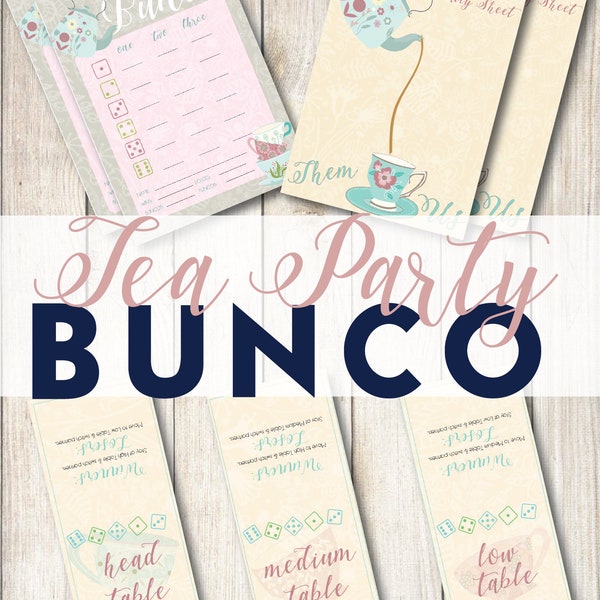 Tea Party Day Printable Bunco, High Tea Bunco Cards, Bunco Tally Sheets, Bunco Table Cards, Easter Bunco, Bunco