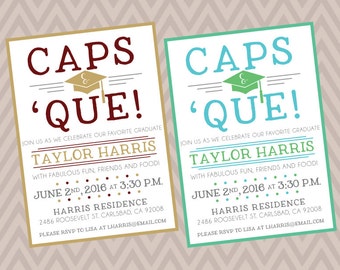 Caps & 'Que Graduation BBQ Party Printable Invitation