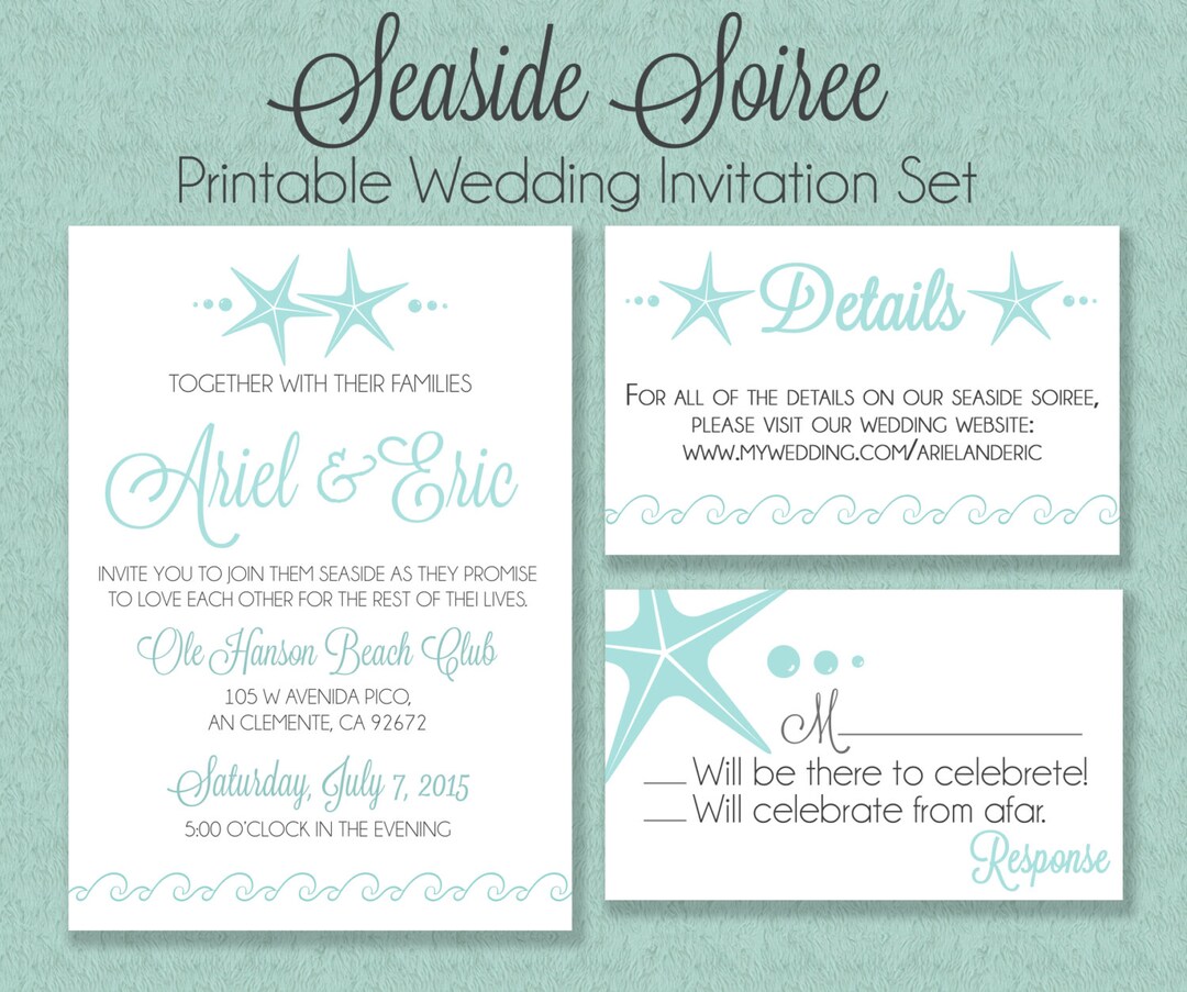 Sea Shell Printable Wedding Invitation Suite, Beach Wedding Invitation, Seashell Wedding ...