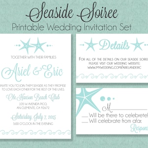 Sea shell Printable Wedding Invitation Suite, beach wedding invitation, seashell wedding invitation, starfish wedding invitation, nautical