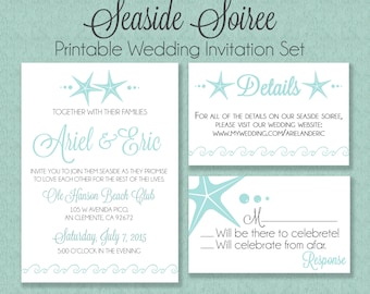 Sea shell Printable Wedding Invitation Suite, beach wedding invitation, seashell wedding invitation, starfish wedding invitation, nautical