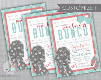 Pajama Party Bunco Invitation, PJ Bunco Night Invitation, Bunco Night, sleepover bunco invite, pj party bunco night invitation