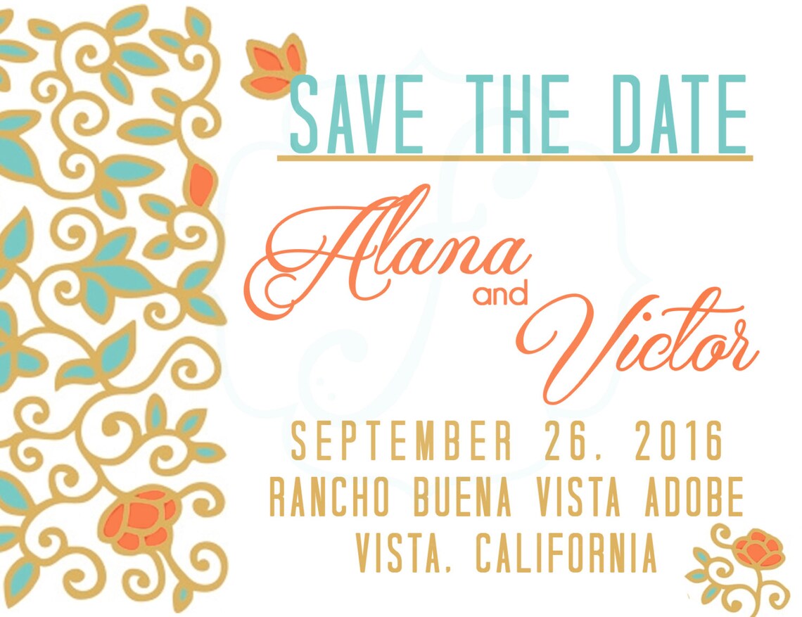 Spanish Floral Save the Date Printable Postcard Etsy