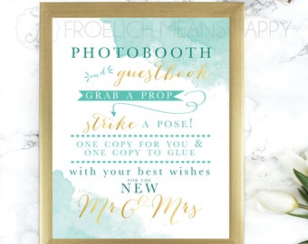 Printable Watercolor and Gold Photobooth Guestbook Sign, Watercolor Guestbook, Watercolor Wedding Sign, Gold Guestbook, Gold PhotoBooth