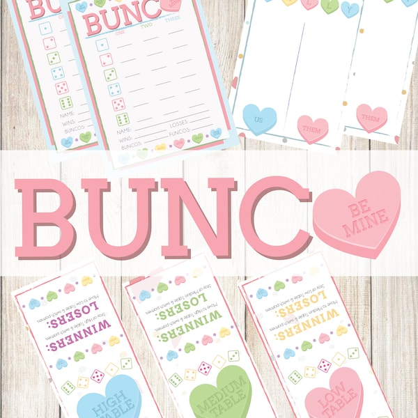 Valentines Printable Bunco, Candy Heart Printable Bunco Cards, Bunco Tally Sheets, Bunco Table Cards, Valentines Day, Spring Bunco, Bunco